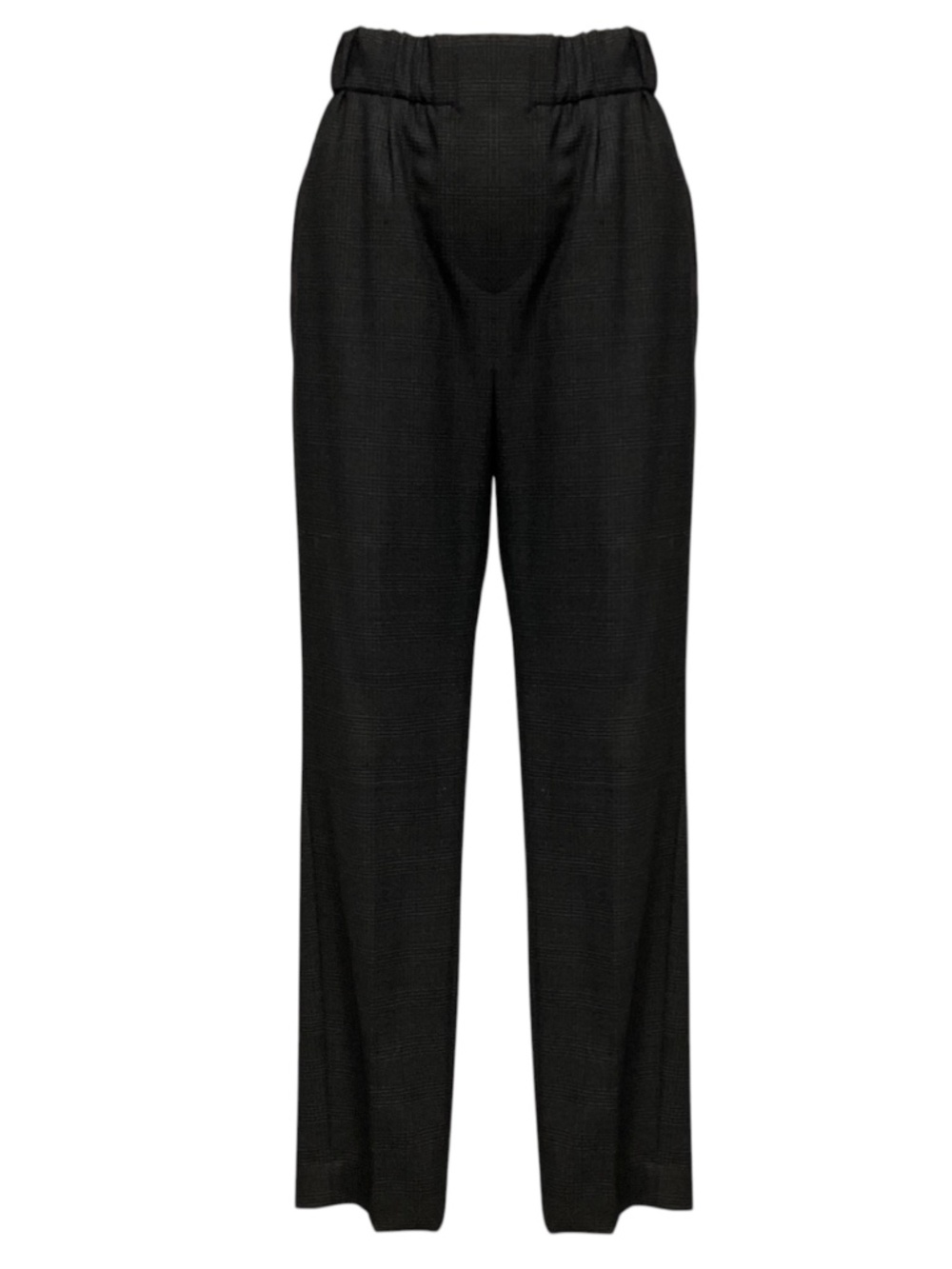 BRUNELLO CUCINELLI CHARCOAL GREY PLAID WOOL STRETCH TROUSERS